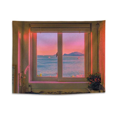 A pattern of sunset clouds outside the window Wall Tapestry 200x150cm - Soft Plush Fabric Hanging for Bedroom, Living Room, Dorm Decor - Includes Mounting Kit for Easy Installation