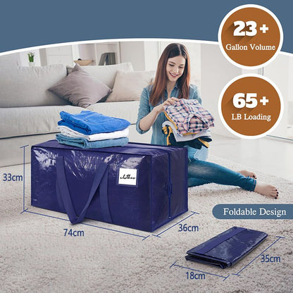 1 Pack Extra Heavy Duty Large Moving Bags with Strong Zipper & Comfortable Handles, Sturdy & Durable Clothes Storage Bags Totes Bins,  Packing Moving Boxes for Clothes, Bedding, Dorm & Travel, Dark Blue
