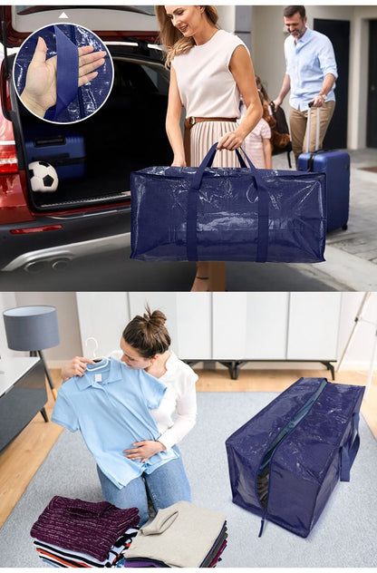 1 Pack Extra Heavy Duty Large Moving Bags with Strong Zipper & Comfortable Handles, Sturdy & Durable Clothes Storage Bags Totes Bins,  Packing Moving Boxes for Clothes, Bedding, Dorm & Travel, Dark Blue