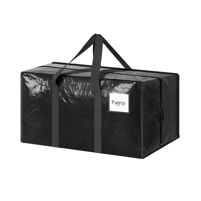 1 Pack Extra Heavy Duty Large Moving Bags with Strong Zipper & Comfortable Handles, Sturdy & Durable Clothes Storage Bags Totes Bins,  Packing Moving Boxes for Clothes, Bedding, Dorm & Travel, Black
