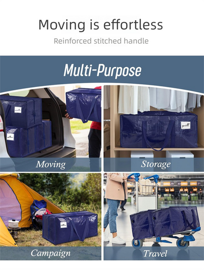1 Pack Extra Heavy Duty Large Moving Bags with Strong Zipper & Comfortable Handles, Sturdy & Durable Clothes Storage Bags Totes Bins,  Packing Moving Boxes for Clothes, Bedding, Dorm & Travel, Black