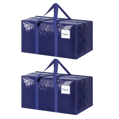 2 Pack Extra Heavy Duty Large Moving Bags with Strong Zipper & Comfortable Handles, Sturdy & Durable Clothes Storage Bags Totes Bins,  Packing Moving Boxes for Clothes, Bedding, Dorm & Travel, Dark Blue