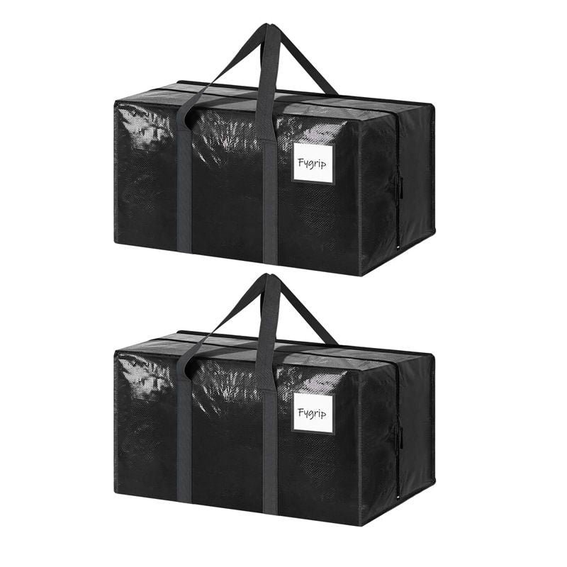 2 Pack Extra Heavy Duty Large Moving Bags with Strong Zipper & Comfortable Handles, Sturdy & Durable Clothes Storage Bags Totes Bins,  Packing Moving Boxes for Clothes, Bedding, Dorm & Travel, Black