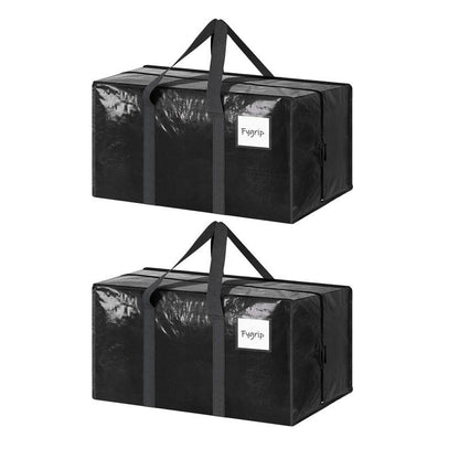 2 Pack Extra Heavy Duty Large Moving Bags with Strong Zipper & Comfortable Handles, Sturdy & Durable Clothes Storage Bags Totes Bins,  Packing Moving Boxes for Clothes, Bedding, Dorm & Travel, Black
