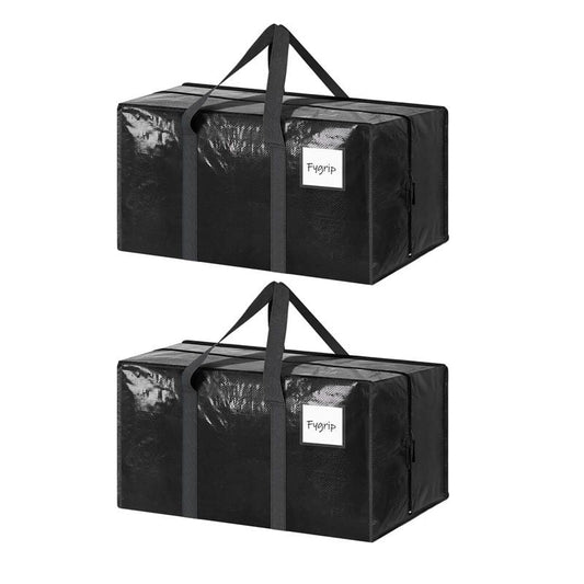 2 Pack Extra Heavy Duty Large Moving Bags with Strong Zipper & Comfortable Handles, Sturdy & Durable Clothes Storage Bags Totes Bins,  Packing Moving Boxes for Clothes, Bedding, Dorm & Travel, Black