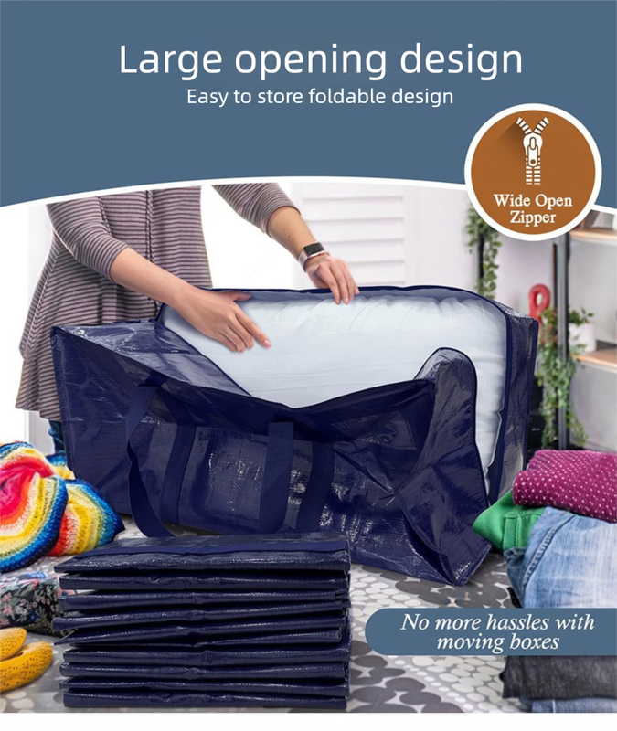 2 Pack Extra Heavy Duty Large Moving Bags with Strong Zipper & Comfortable Handles, Sturdy & Durable Clothes Storage Bags Totes Bins,  Packing Moving Boxes for Clothes, Bedding, Dorm & Travel, Black
