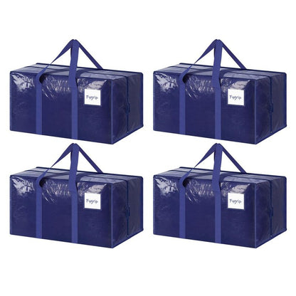 4 Pack Extra Heavy Duty Large Moving Bags with Strong Zipper & Comfortable Handles, Sturdy & Durable Clothes Storage Bags Totes Bins,  Packing Moving Boxes for Clothes, Bedding, Dorm & Travel, Dark Blue
