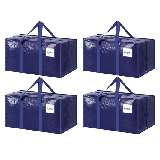 4 Pack Extra Heavy Duty Large Moving Bags with Strong Zipper & Comfortable Handles, Sturdy & Durable Clothes Storage Bags Totes Bins,  Packing Moving Boxes for Clothes, Bedding, Dorm & Travel, Dark Blue