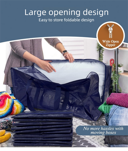 4 Pack Extra Heavy Duty Large Moving Bags with Strong Zipper & Comfortable Handles, Sturdy & Durable Clothes Storage Bags Totes Bins,  Packing Moving Boxes for Clothes, Bedding, Dorm & Travel, Dark Blue