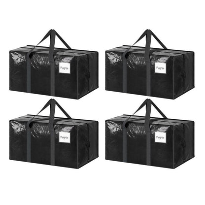 4 Pack Extra Heavy Duty Large Moving Bags with Strong Zipper & Comfortable Handles, Sturdy & Durable Clothes Storage Bags Totes Bins,  Packing Moving Boxes for Clothes, Bedding, Dorm & Travel, Black