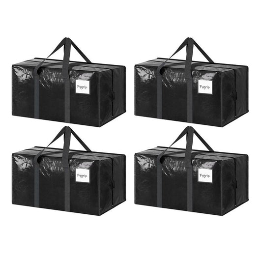 4 Pack Extra Heavy Duty Large Moving Bags with Strong Zipper & Comfortable Handles, Sturdy & Durable Clothes Storage Bags Totes Bins,  Packing Moving Boxes for Clothes, Bedding, Dorm & Travel, Black