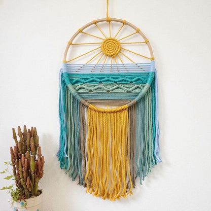Style 2 Hand-Woven Cotton Rope Sunrise Sunset Wall Hanging - Bohemian Macrame Tapestry with Tassels, 60x30cm - Perfect for Living Room, Bedroom