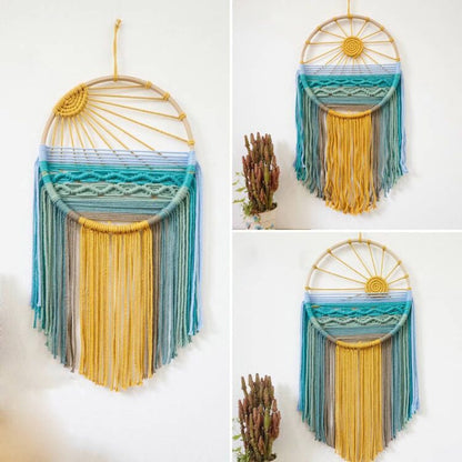 Style 2 Hand-Woven Cotton Rope Sunrise Sunset Wall Hanging - Bohemian Macrame Tapestry with Tassels, 60x30cm - Perfect for Living Room, Bedroom