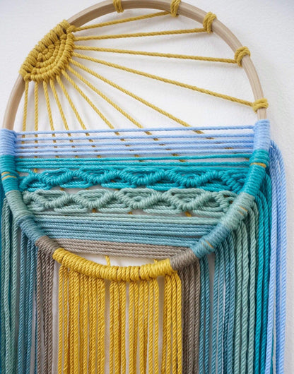 Style 2 Hand-Woven Cotton Rope Sunrise Sunset Wall Hanging - Bohemian Macrame Tapestry with Tassels, 60x30cm - Perfect for Living Room, Bedroom
