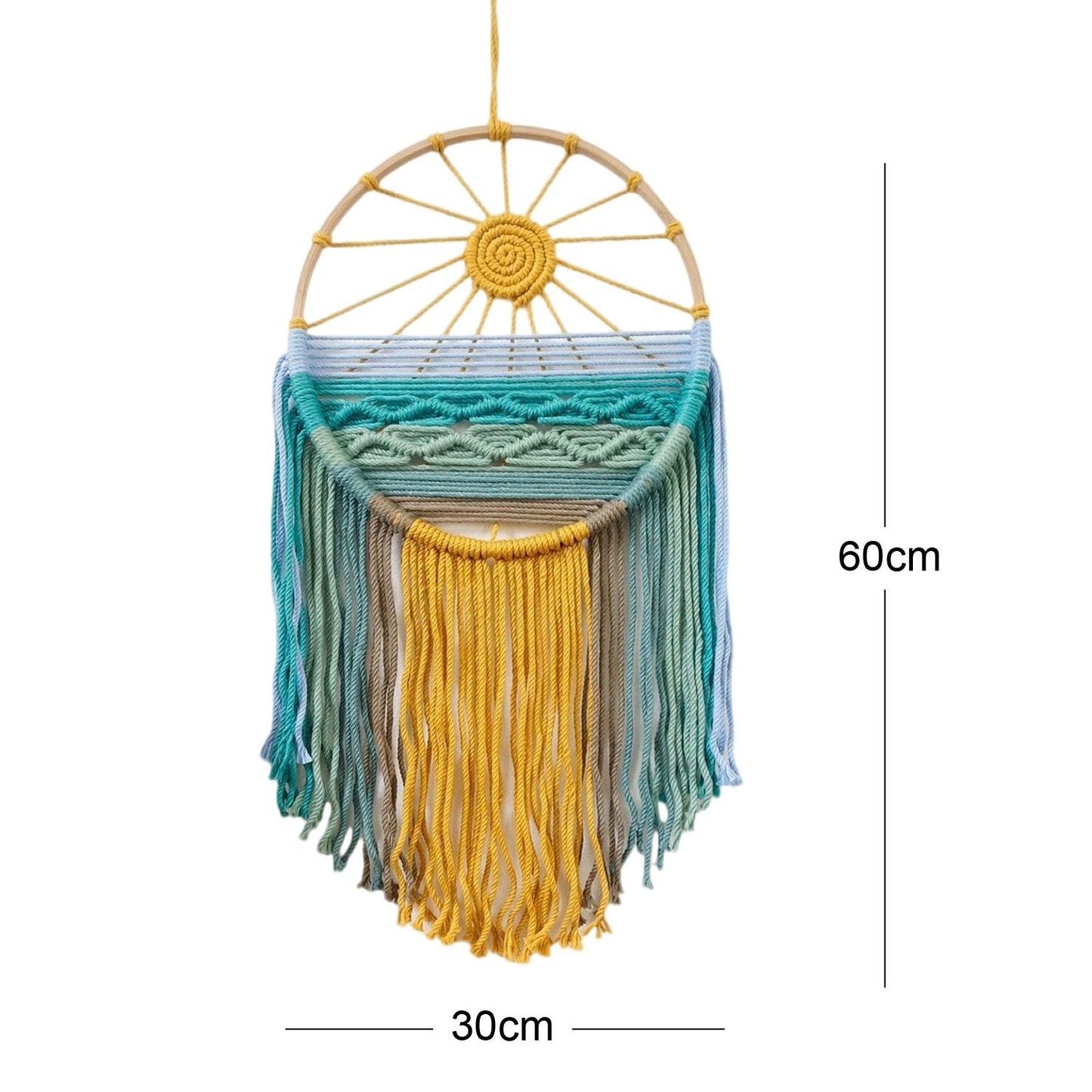 Style 3 Hand-Woven Cotton Rope Sunrise Sunset Wall Hanging - Bohemian Macrame Tapestry with Tassels, 60x30cm - Perfect for Living Room, Bedroom