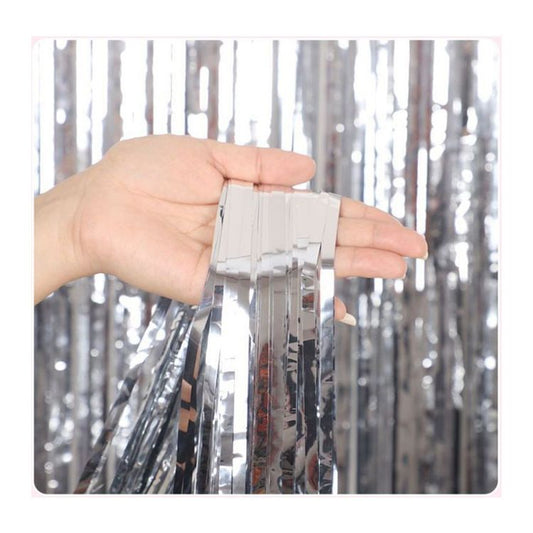 10 Pcs Silver Shiny Tinsel Foil Fringe Curtain - 1m x 2m Metallic Streamer Backdrop for Birthday Parties, Weddings, Christmas, and Stage Decor - Gold Plastic Photo Prop