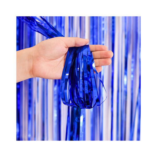 10 Pcs Dark Blue Shiny Tinsel Foil Fringe Curtain - 1m x 2m Metallic Streamer Backdrop for Birthday Parties, Weddings, Christmas, and Stage Decor - Gold Plastic Photo Prop