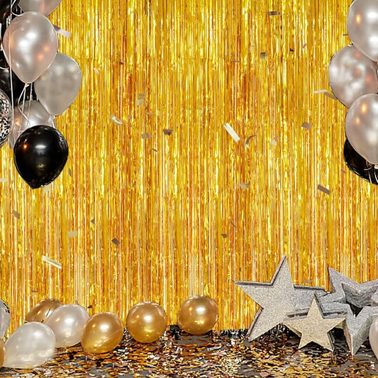 10 Pcs Blue Shiny Tinsel Foil Fringe Curtain - 1m x 2m Metallic Streamer Backdrop for Birthday Parties, Weddings, Christmas, and Stage Decor - Gold Plastic Photo Prop