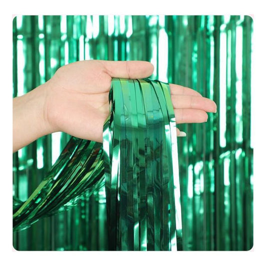 10 Pcs Green Shiny Tinsel Foil Fringe Curtain - 1m x 2m Metallic Streamer Backdrop for Birthday Parties, Weddings, Christmas, and Stage Decor - Gold Plastic Photo Prop