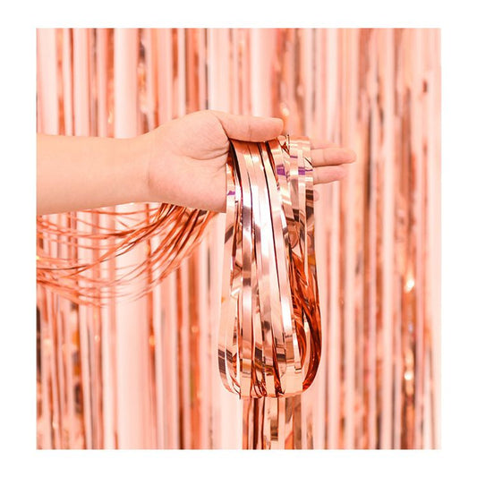 10 Pcs Rose gold Shiny Tinsel Foil Fringe Curtain - 1m x 2m Metallic Streamer Backdrop for Birthday Parties, Weddings, Christmas, and Stage Decor - Gold Plastic Photo Prop
