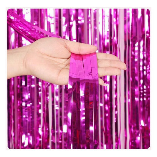 10 Pcs Rose red Shiny Tinsel Foil Fringe Curtain - 1m x 2m Metallic Streamer Backdrop for Birthday Parties, Weddings, Christmas, and Stage Decor - Gold Plastic Photo Prop