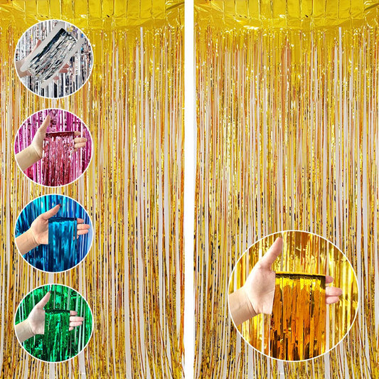 10 Pcs Rose red Shiny Tinsel Foil Fringe Curtain - 1m x 2m Metallic Streamer Backdrop for Birthday Parties, Weddings, Christmas, and Stage Decor - Gold Plastic Photo Prop