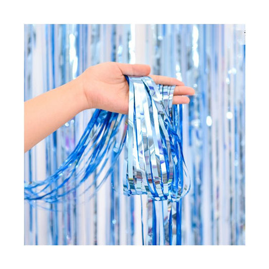 10 Pcs Light blue Shiny Tinsel Foil Fringe Curtain - 1m x 2m Metallic Streamer Backdrop for Birthday Parties, Weddings, Christmas, and Stage Decor - Gold Plastic Photo Prop