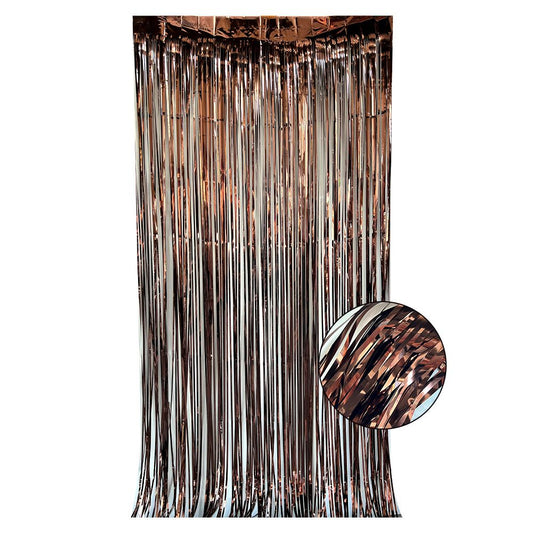 10 Pcs Brown Shiny Tinsel Foil Fringe Curtain - 1m x 2m Metallic Streamer Backdrop for Birthday Parties, Weddings, Christmas, and Stage Decor - Gold Plastic Photo Prop