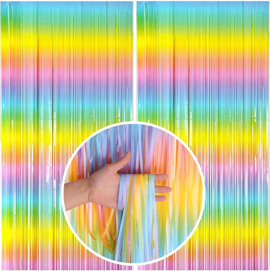 5 Pcs Style 1 Colorful Pastel Rainbow Metallic Fringe Curtain - 1x2m Iridescent Tinsel Backdrop for Birthday Parties, Weddings & Photo Booth Decor