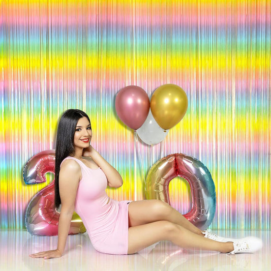 5 Pcs Style 1 Colorful Pastel Rainbow Metallic Fringe Curtain - 1x2m Iridescent Tinsel Backdrop for Birthday Parties, Weddings & Photo Booth Decor