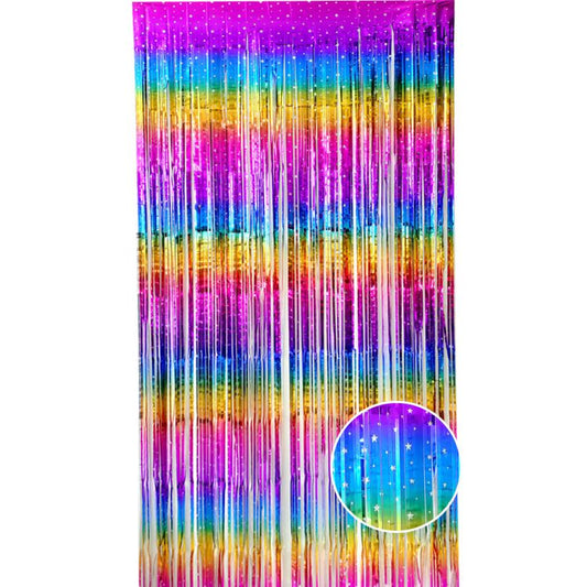 5 Pcs Style 2 Colorful Pastel Rainbow Metallic Fringe Curtain - 1x2m Iridescent Tinsel Backdrop for Birthday Parties, Weddings & Photo Booth Decor