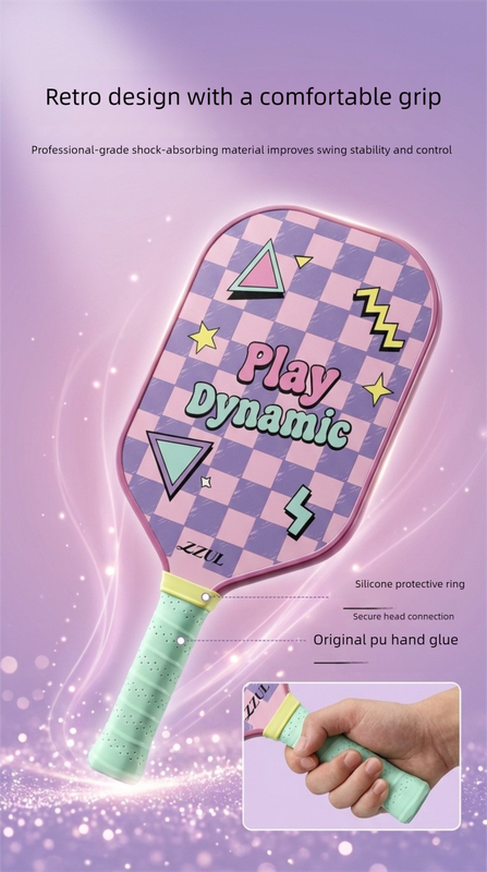 Pink and Purple Pickleball Paddle Set - Fiberglass Face with PP Honeycomb Core, 2 Paddles 4 Balls & Carry Bag - Lightweight Vibration Dampening Grip for Beginners & Family Play