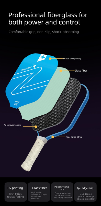 Blue Gradient Pickleball Paddle Set -  Fiberglass Paddles with PP Honeycomb Core, 2 Paddles 4 Balls & Carry Bag