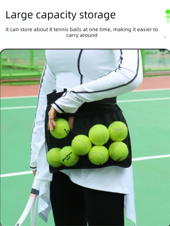 Black Mesh Ball Waist Bag - Large Capacity Portable Pickleball & Tennis Ball Carrier with Adjustable Belt & Inner Pocket - Lightweight Sports Storage Pouch for Training & Outdoor Play