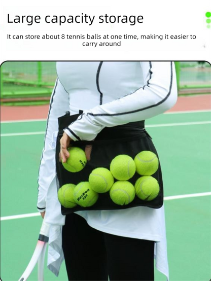 Black Mesh Ball Waist Bag - Large Capacity Portable Pickleball & Tennis Ball Carrier with Adjustable Belt & Inner Pocket - Lightweight Sports Storage Pouch for Training & Outdoor Play
