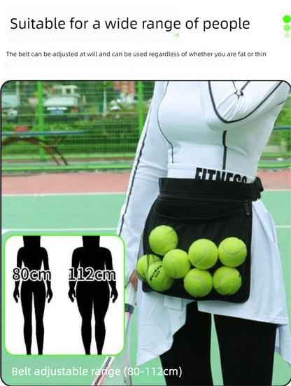 Black Mesh Ball Waist Bag - Large Capacity Portable Pickleball & Tennis Ball Carrier with Adjustable Belt & Inner Pocket - Lightweight Sports Storage Pouch for Training & Outdoor Play