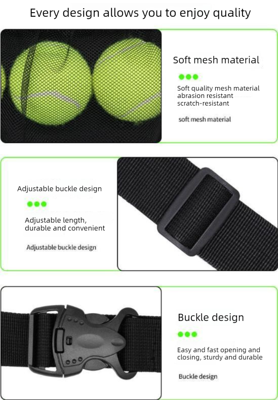 Black Mesh Ball Waist Bag - Large Capacity Portable Pickleball & Tennis Ball Carrier with Adjustable Belt & Inner Pocket - Lightweight Sports Storage Pouch for Training & Outdoor Play