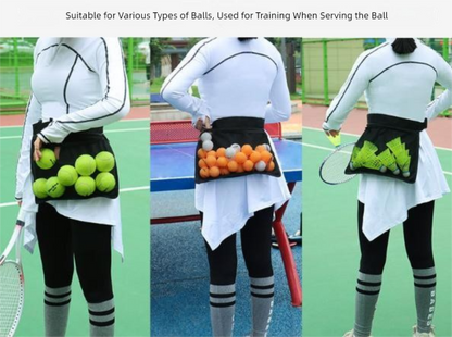 Black Mesh Ball Waist Bag - Large Capacity Portable Pickleball & Tennis Ball Carrier with Adjustable Belt & Inner Pocket - Lightweight Sports Storage Pouch for Training & Outdoor Play