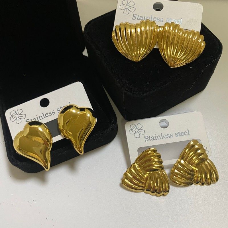 Combination B 18K Gold-Plated Stainless Steel Earring Set - 3 Pairs Minimalist Geometric Studs for Women with Gift Box Packaging