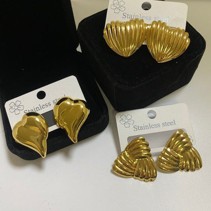 Combination B 18K Gold-Plated Stainless Steel Earring Set - 3 Pairs Minimalist Geometric Studs for Women with Gift Box Packaging