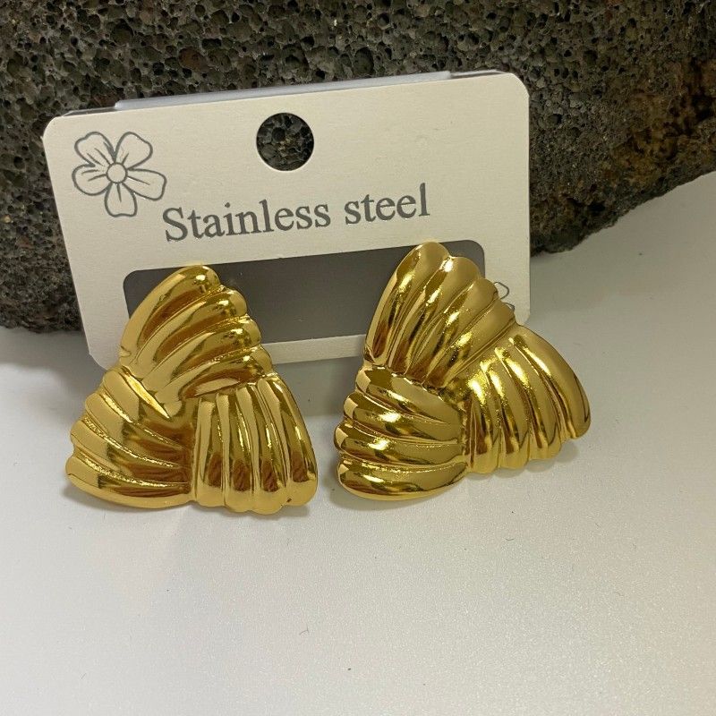 Combination B 18K Gold-Plated Stainless Steel Earring Set - 3 Pairs Minimalist Geometric Studs for Women with Gift Box Packaging