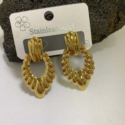 Combination C 18K Gold-Plated Stainless Steel Earring Set - 3 Pairs Minimalist Geometric Studs for Women with Gift Box Packaging