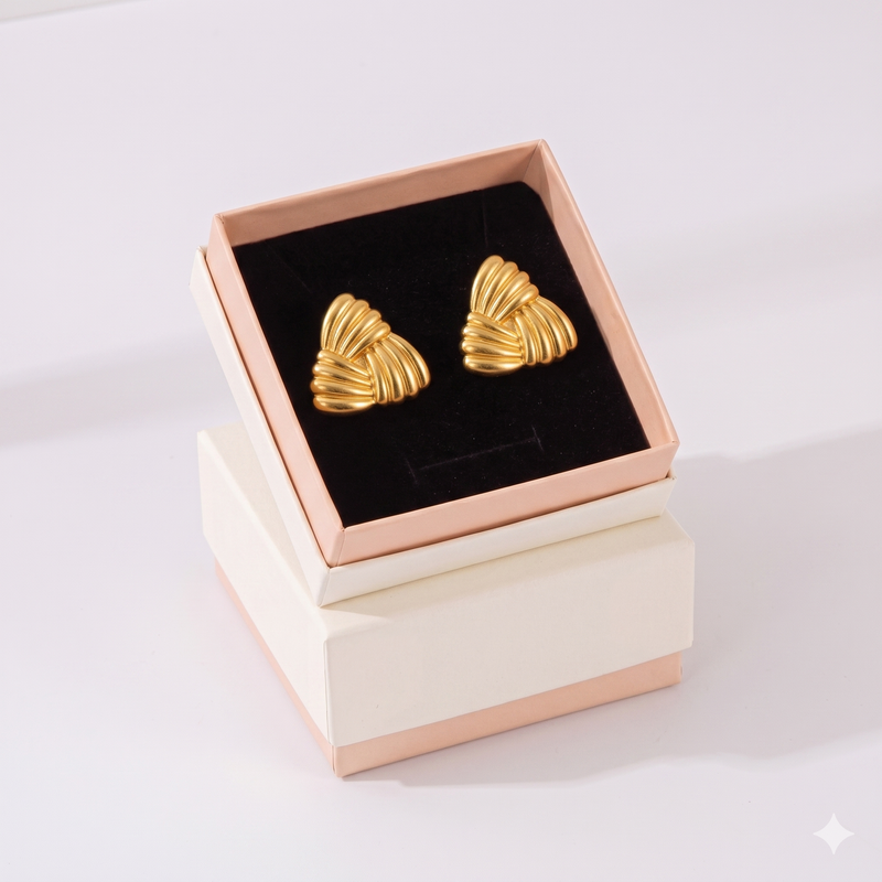 Combination C 18K Gold-Plated Stainless Steel Earring Set - 3 Pairs Minimalist Geometric Studs for Women with Gift Box Packaging