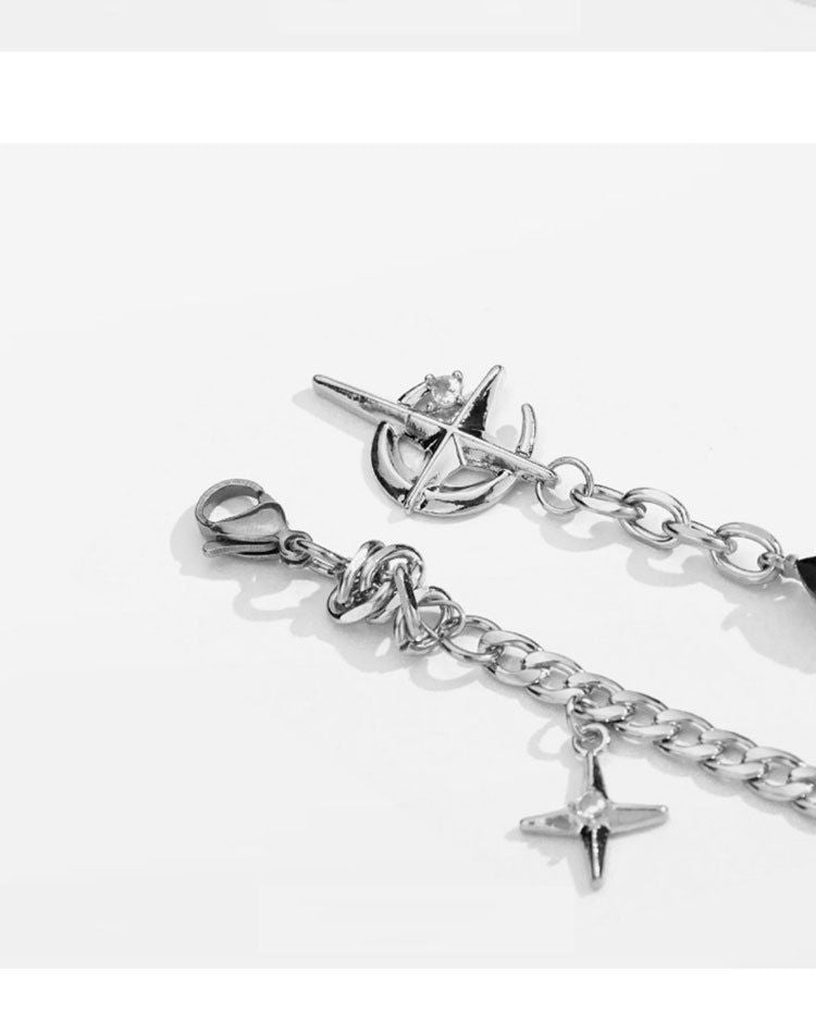 Silver Hip-hop style titanium steel black gemstone spliced star cross necklace, unisex trendy streetwear design collarbone chain