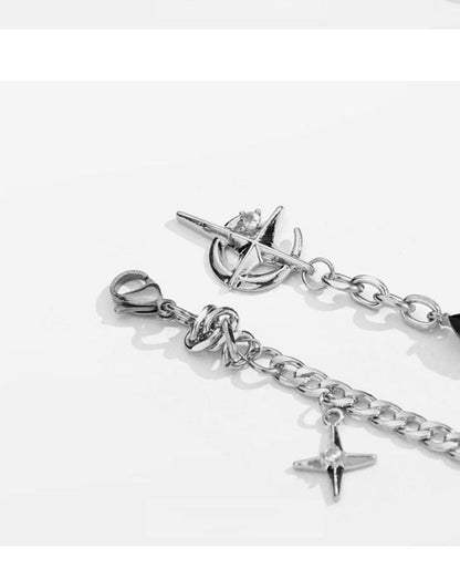 Silver Hip-hop style titanium steel black gemstone spliced star cross necklace, unisex trendy streetwear design collarbone chain