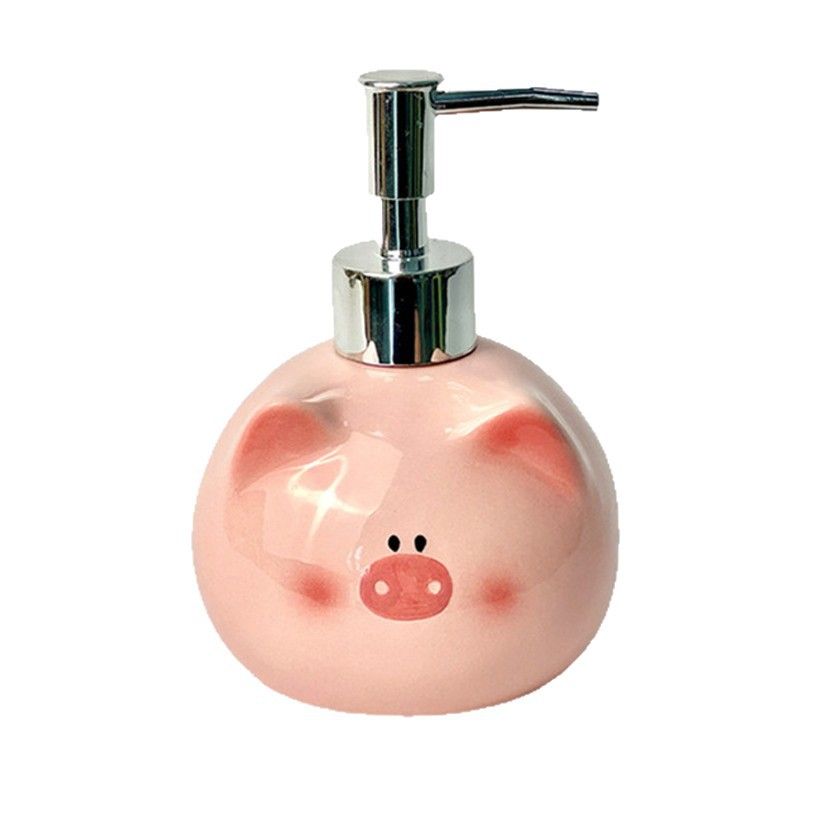 Pink Cute Pink Pig Ceramic Soap Dispenser with Pump - Adorable Bathroom Accessory for Lotion, Shampoo, and Shower Gel