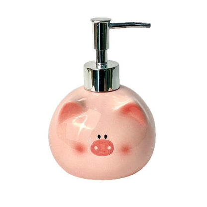 Pink Cute Pink Pig Ceramic Soap Dispenser with Pump - Adorable Bathroom Accessory for Lotion, Shampoo, and Shower Gel
