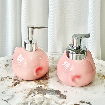 Pink Cute Pink Pig Ceramic Soap Dispenser with Pump - Adorable Bathroom Accessory for Lotion, Shampoo, and Shower Gel