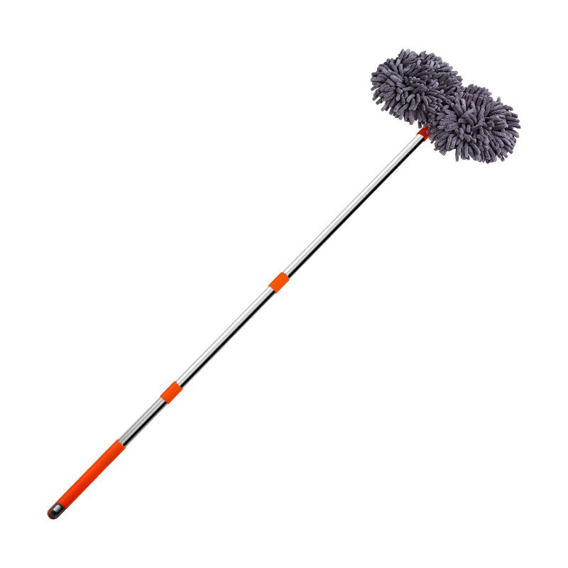 Orange and Grey Telescopic Dual-Head Car Wash Brush with 360° Rotating Chenille Mop Head - Long Handle Auto Cleaning Tool