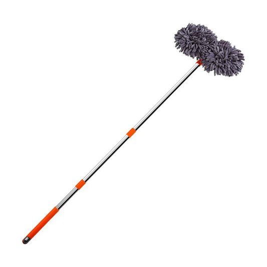 Orange and Grey Telescopic Dual-Head Car Wash Brush with 360° Rotating Chenille Mop Head - Long Handle Auto Cleaning Tool